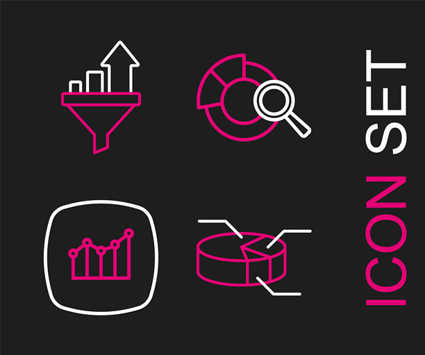 饼图信息图，包含财务增长、数据分析和销售漏斗图标的矢量素材图片下载