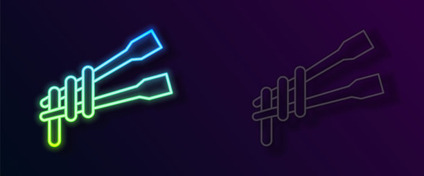 霓虹灯筷子面条图标，黑色背景矢量素材图片下载