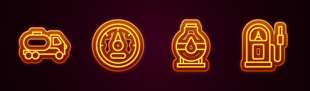 油罐车、油量表、储油罐和加油站图标矢量素材图片下载