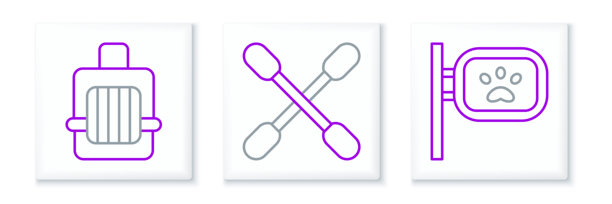 宠物美容、携带箱和耳朵棉签图标。矢量图。图片下载