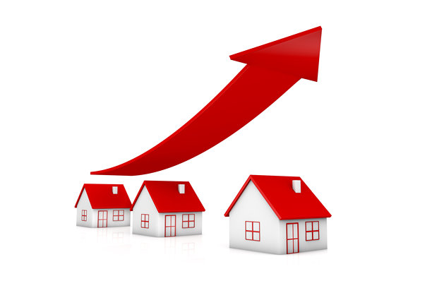 三维立体抽象房子和上升的箭头图片下载