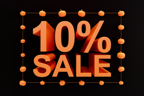 万圣节促销，享受九折优惠，配有南瓜框架图片下载