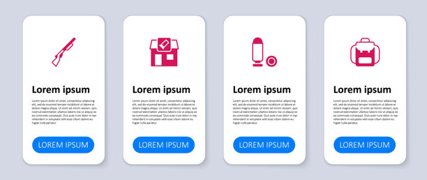 徒步旅行背包、子弹、狩猎商店和枪支。商务信息图表模板矢量素材图片下载