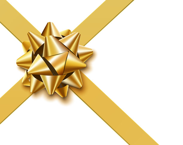对角线光泽金色蝴蝶结与丝带，矢量插图图片下载