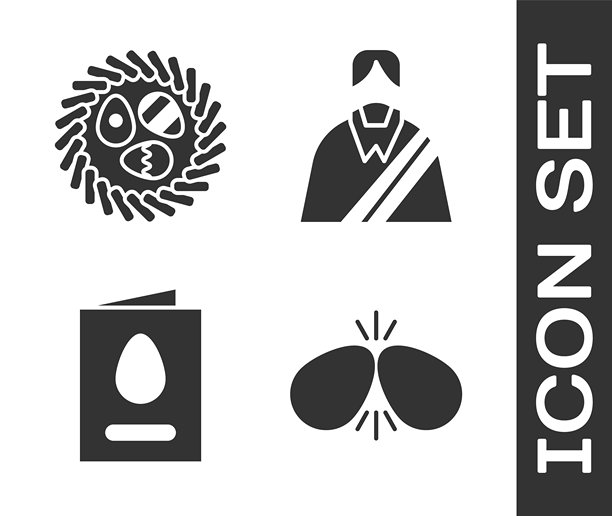 复活节彩蛋、柳条巢中的彩蛋、带有复活节快乐和耶稣基督图标的贺卡矢量素材图片下载