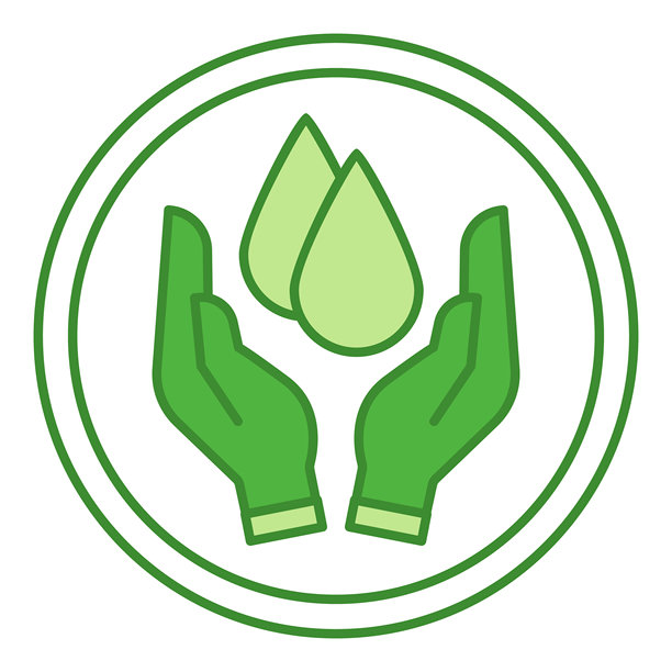 绿色标签保湿。矢量图标。保湿滴与人手。化妆品包装贴纸。护肤概念图片下载