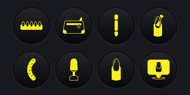 指甲锉、修甲、铣刀、角质推棒、化妆包、修甲和假指甲图标。矢量图。图片下载