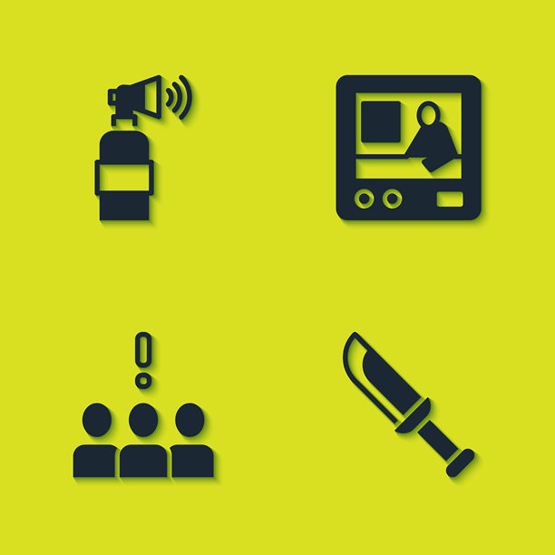 气喇叭、军刀、人群抗议和电视报道图标矢量素材图片下载