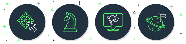 国际象棋、旗帜、目标和月亮图标图片下载