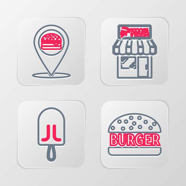 汉堡、冰淇淋、披萨店和汉堡店位置图标图片下载