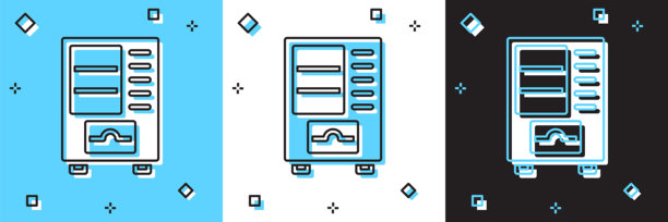 食品和饮料自动售货机图标矢量素材，蓝白黑背景图片下载