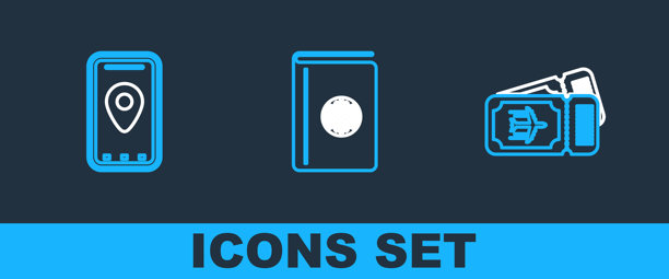 机票、城市地图信息图和旅行指南封面书图标矢量素材图片下载