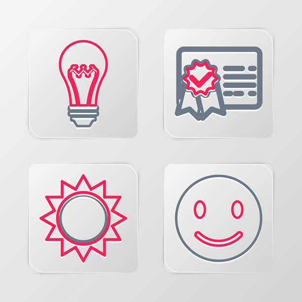笑脸、太阳、证书模板和灯泡图标矢量素材图片下载