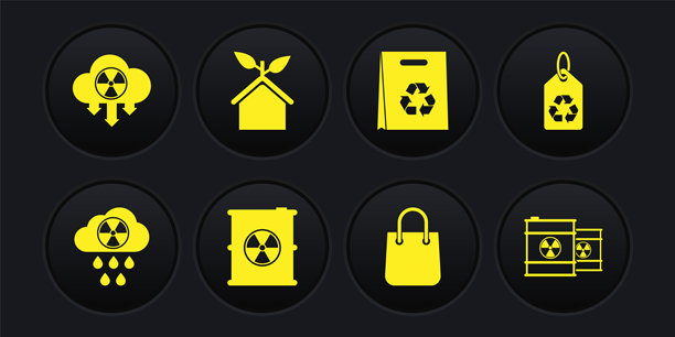 酸雨、放射性云及环保相关图标矢量素材图片下载