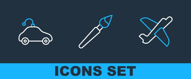 玩具飞机、遥控汽车玩具和画笔图标矢量素材图片下载