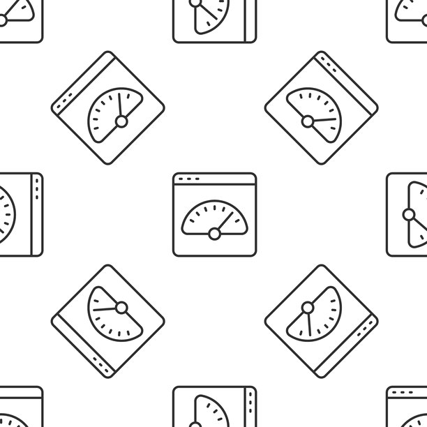 灰色线条数字速度计图标在白色背景上的无缝图案。全球网络高速连接数据传输技术。矢量图。图片下载