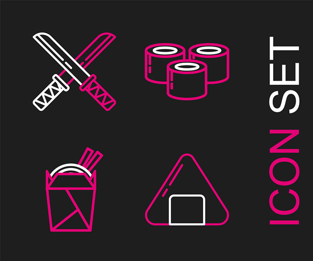 寿司亚洲面条纸盒筷子日本武士刀图标矢量素材图片下载