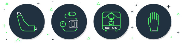血压计、X光机、吸入器、医用橡胶手套图标矢量素材图片下载