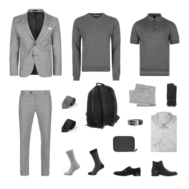灰色男士服装、鞋子和配饰套装图片下载