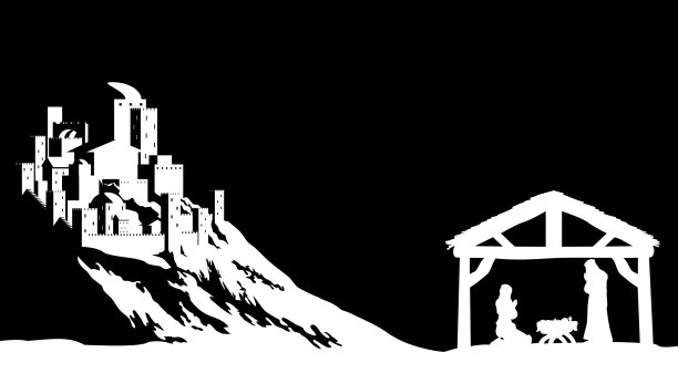 圣诞节耶稣诞生场景：马槽与伯利恒图片下载