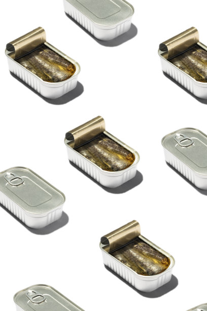 多样化的沙丁鱼罐头排列图片下载