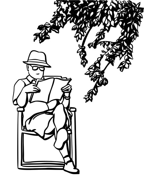 休息与阅读的退休人员墨水画图片下载