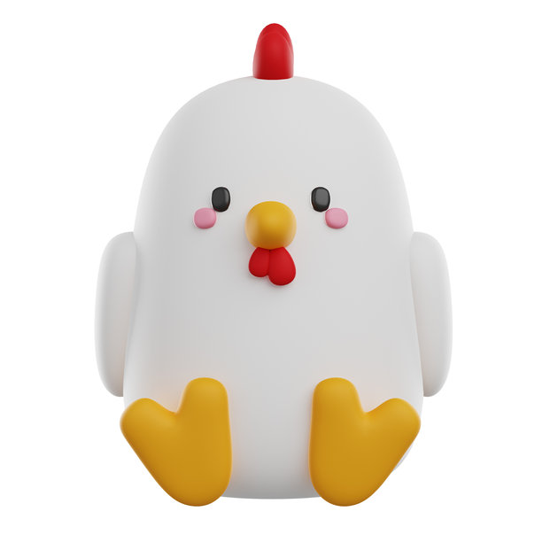 可爱的白色卡通母鸡3D渲染图标图片下载