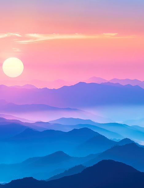 美丽的山景照片，山脉壁纸，日落时的美丽风景。雪山壁纸图片下载