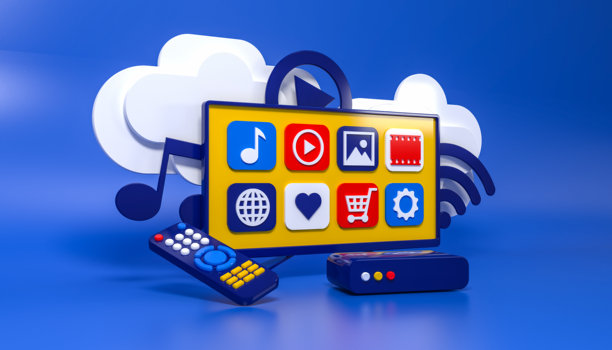 3d概念智能电视。电视盒，led菜单屏，遥控器，通过云传输信息。三维演示图片下载