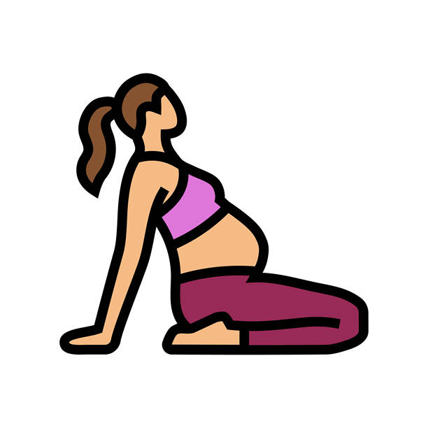 产前瑜伽怀孕健身彩色图标矢量插图图片下载