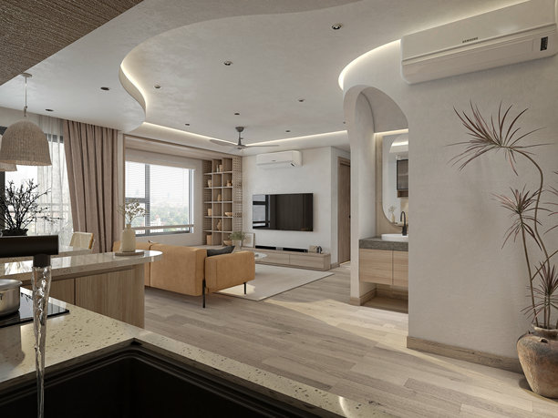 3D渲染的客厅和餐厅空间图片下载