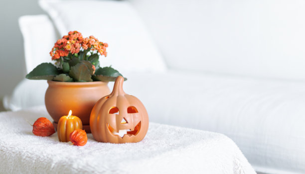 白色室内装饰万圣节。白色美学照片图片下载