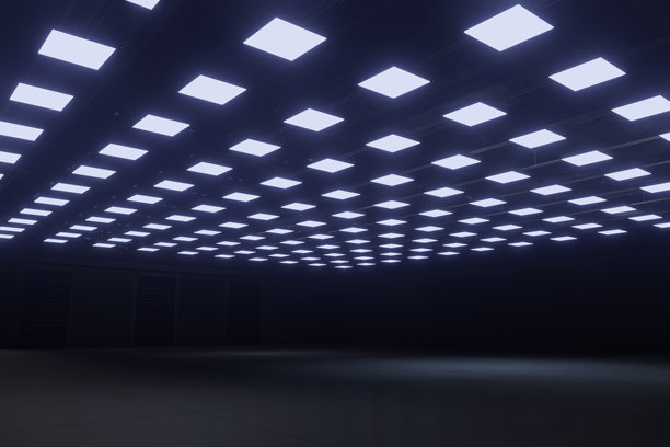 空旷的展览中心大厅。大房间。展位、摊位、市场、贸易展的背景。用于活动、会议的对话空间。娱乐、活动、体育的场地。室内工厂、展厅。3D渲染。图片下载