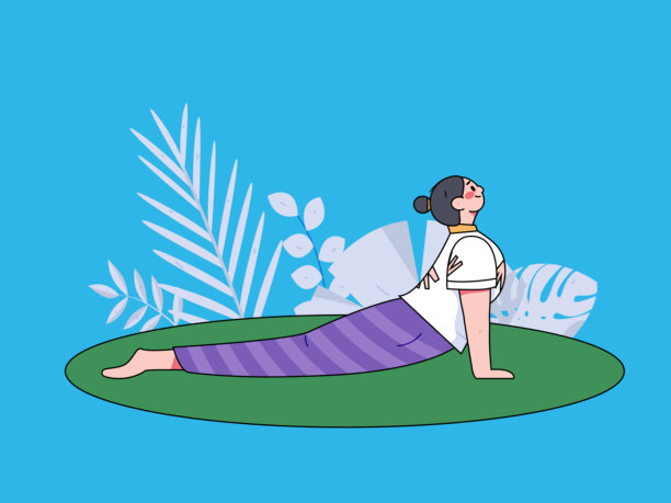 练习瑜伽，身心健康，扁平矢量角色概念，手绘插图图片下载