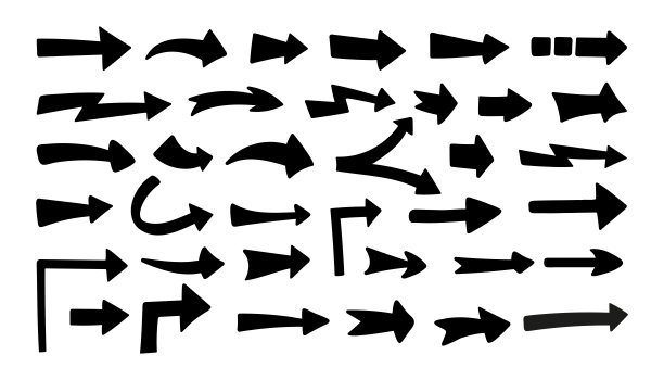 线条右箭头涂鸦轮廓，锯齿形，分叉，转弯。信息图表的手绘元素图片下载