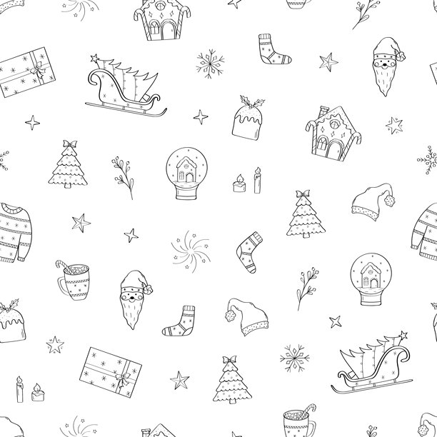 无缝的圣诞涂鸦图标图案。矢量插图背景。新年假期的概念。图片下载