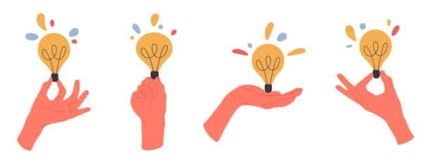 手拿灯泡，创意创新解决方案矢量素材图片下载
