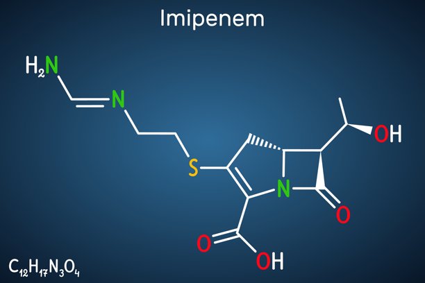 亚胺培南分子结构化学式，深蓝色背景矢量图图片下载