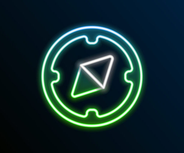 黑色背景上的发光霓虹罗盘图标，航海风向标符号。矢量素材图片下载