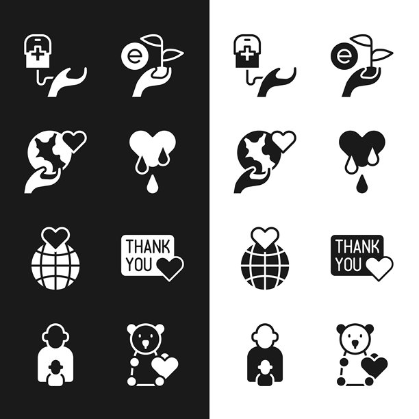 献血，手捧地球，爱心捐赠和儿童关爱图标图片下载