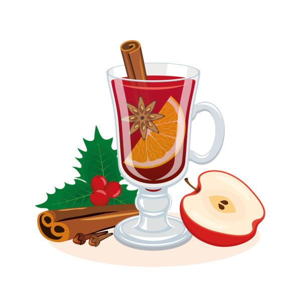 热红酒配肉桂、八角、苹果和冬青的矢量插图图片下载