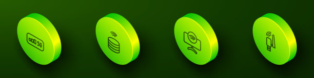 2.5D等距5G无线网络、智能数据服务器、电视系统和USB适配器图标矢量素材图片下载