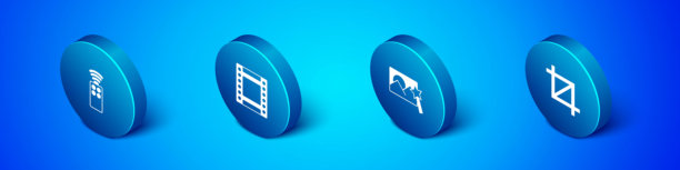 2.5D相机遥控器、照片修饰、图片裁剪和胶卷图标矢量图图片下载