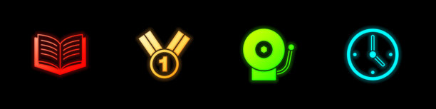 打开的书本奖牌闹钟时钟矢量素材图片下载