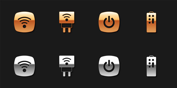Wi-Fi无线网络、智能插座、智能家居和遥控器图标矢量素材图片下载