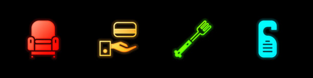 扶手椅、数字门锁、叉子和请勿打扰图标。矢量图。图片下载