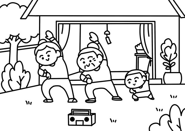 外婆跳健美操涂色图片下载