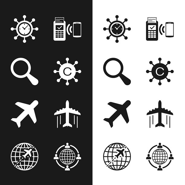 文案网络放大镜时钟齿轮POS机图标矢量素材图片下载