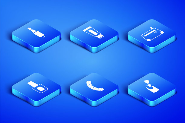 美甲铣刀、指甲锉、指甲油瓶、手霜管和化妆包图标。矢量图。图片下载