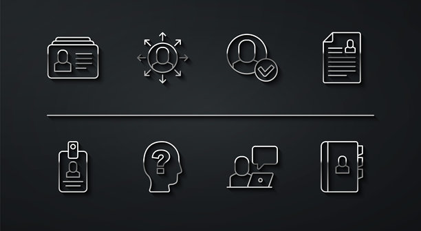 简历，身份识别证章，自由职业者，工人，多任务经理工作图标线条矢量素材图片下载